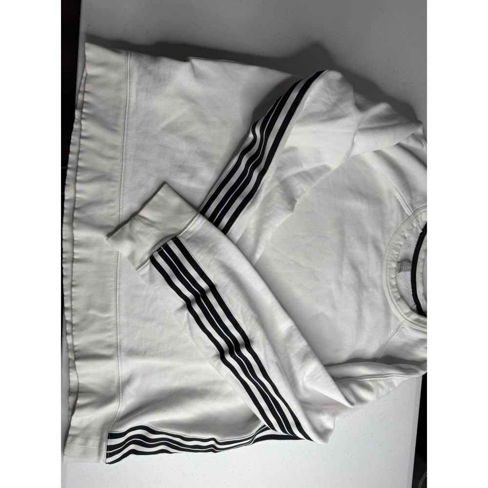 Athleta Womens XL White Black Stripe Sleeve Fleece Crewneck Sweatshirt Pullover - Picture 4 of 9